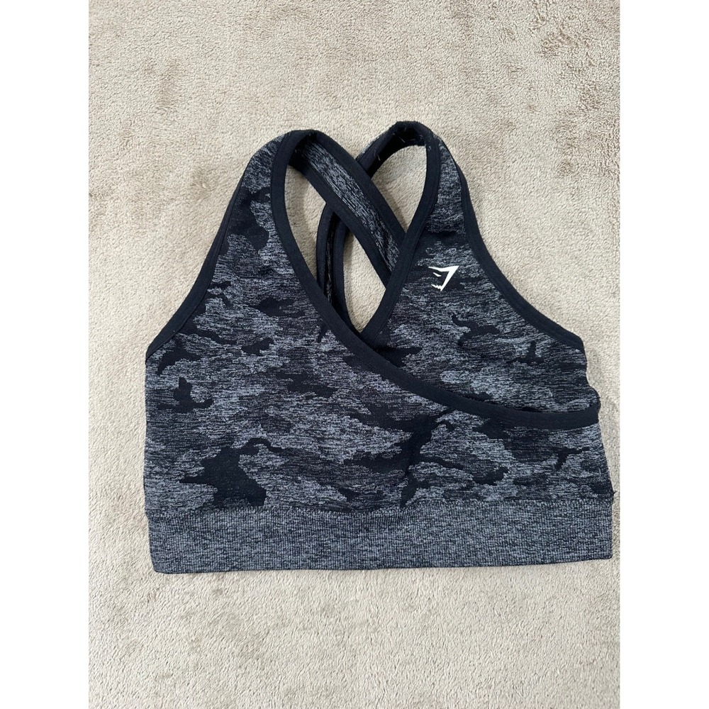 Gymshark Adapt Camo Seamless Sports Bra Gray Black Size XS/Small Gym Workout
